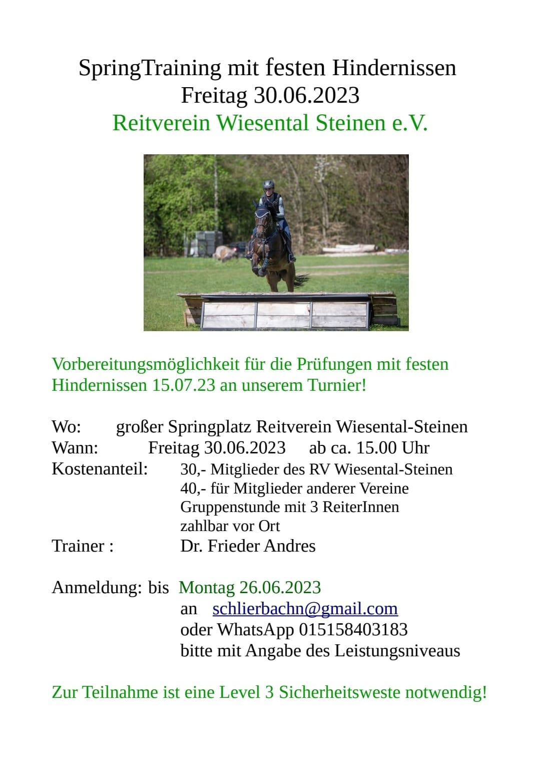 Trainingsspringen FesteHindernisse